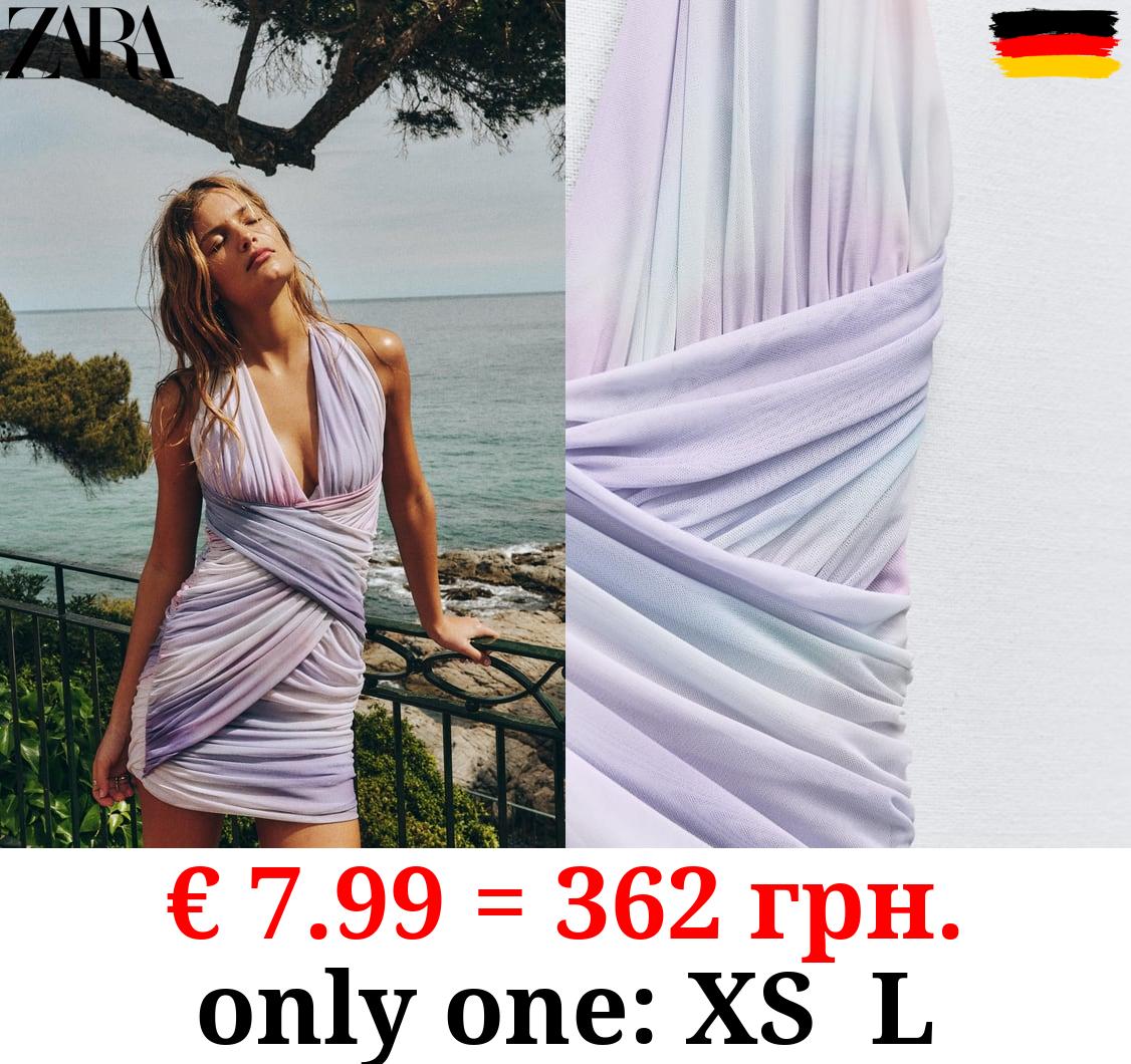 PRINTED DRAPED TULLE DRESS