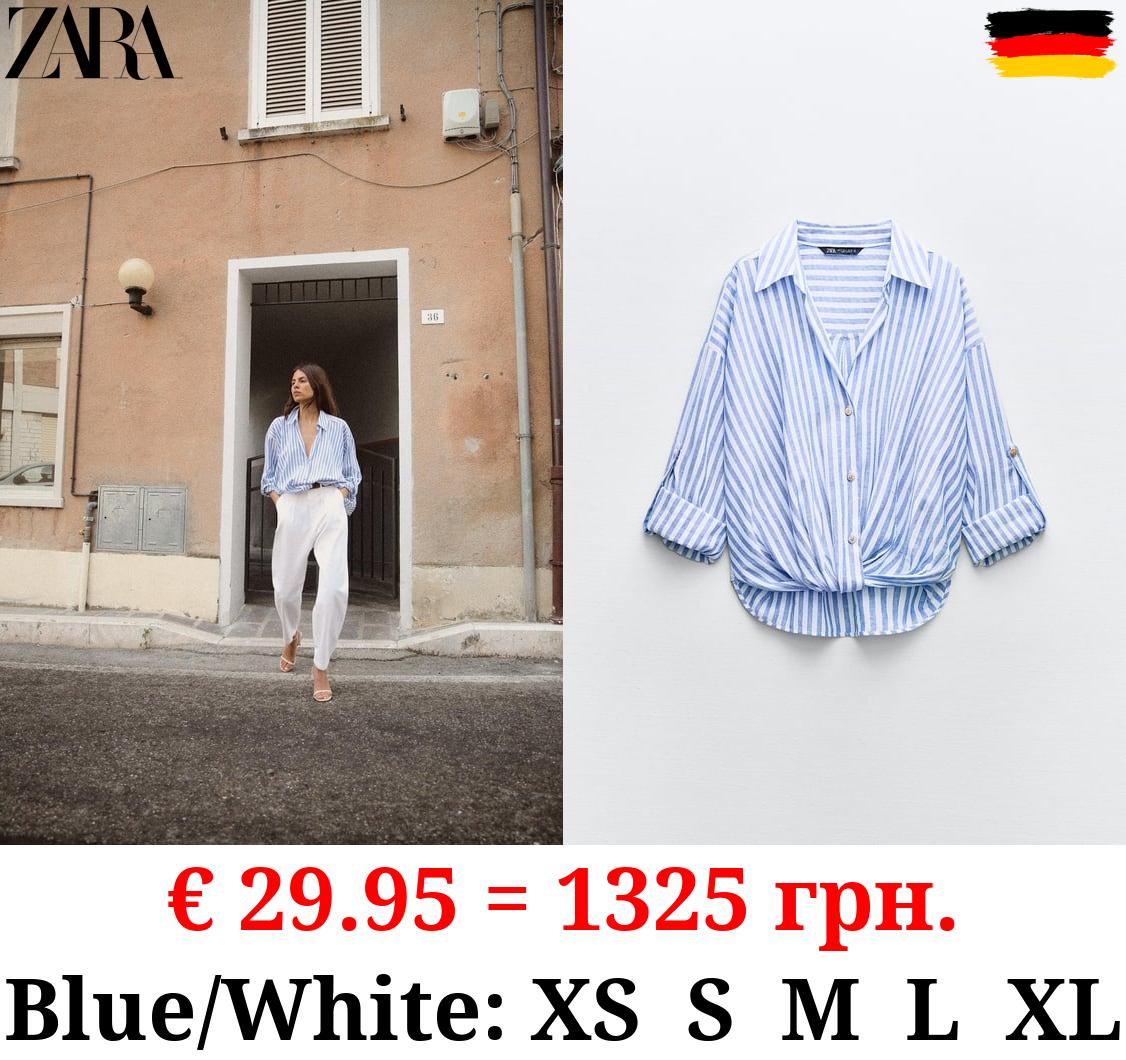 LINEN BLEND KNOTTED STRIPED SHIRT