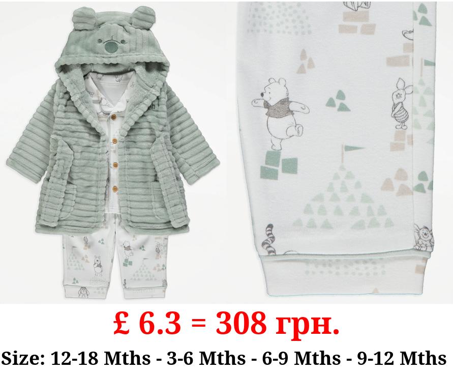 Disney Winnie The Pooh Shirt Pyjamas and Green Fleece Dressing Gown