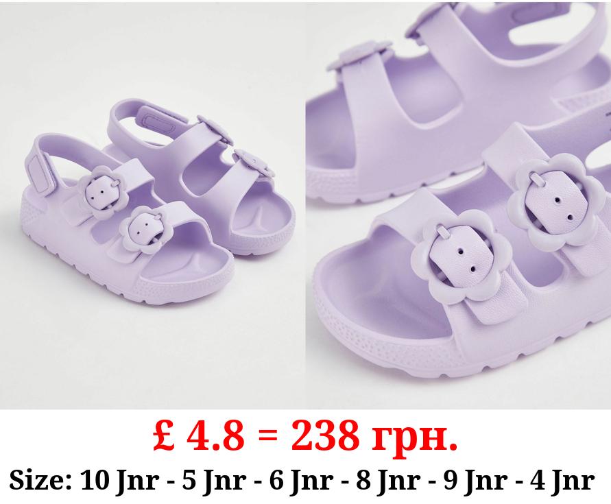 Lilac Double Strap Flower Buckle Sandals