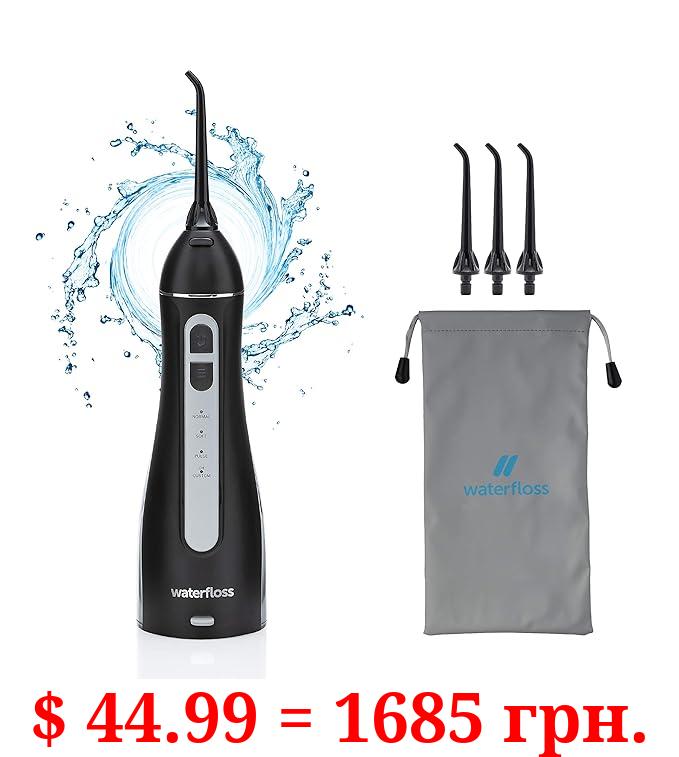 Waterfloss Water Flosser Small Cordless Water Pick Teeth Cleaner Dental Oral Irrigator with 4 Modes and USB Rechargeable Lithium Battery, Black