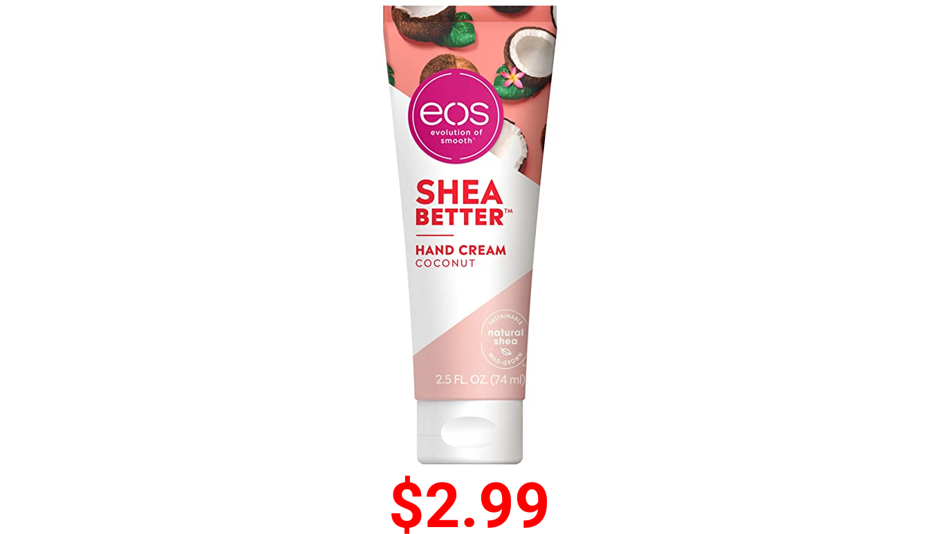 eos Shea Better Hand Cream - Coconut, Natural Shea Butter Hand Lotion and Skin Care, 24 Hour Hydration with Shea Butter & Oil, 2.5 oz