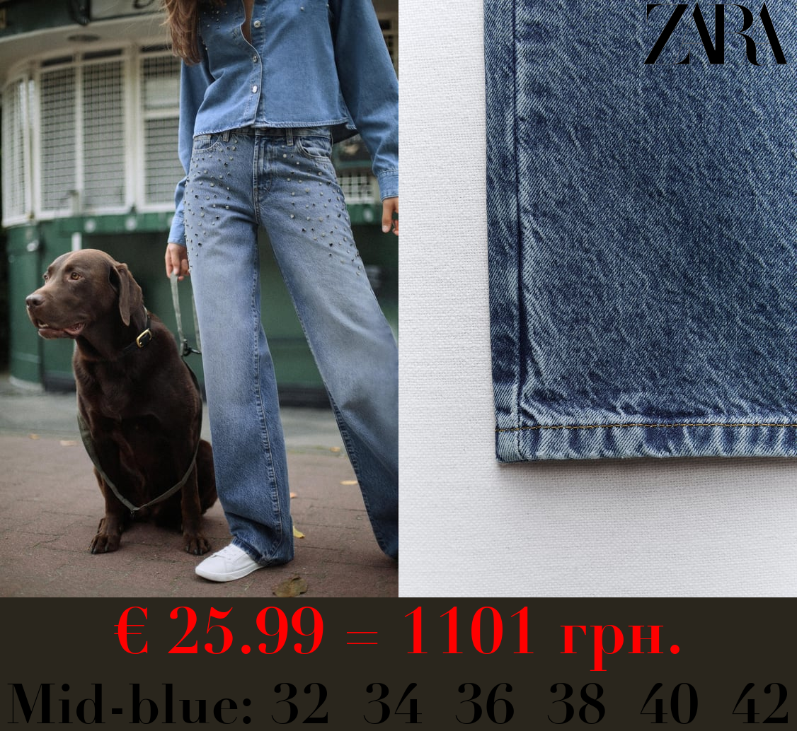 Z1975 STRAIGHT-CUT HIGH-WAIST FULL-LENGTH JEANS WITH RHINESTONES