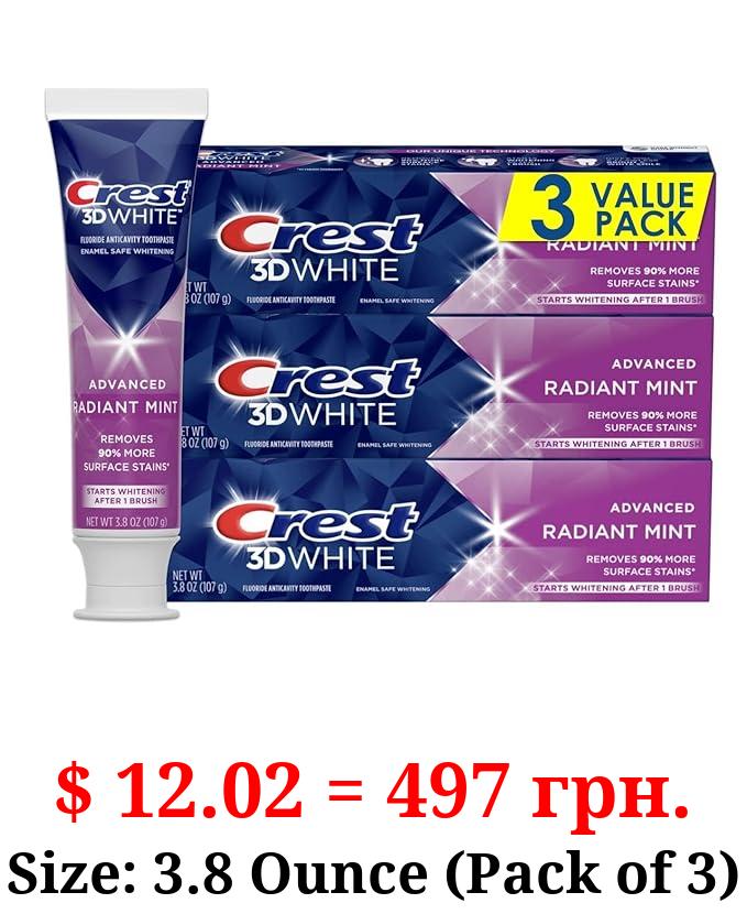 Crest 3D White Toothpaste Radiant Mint, 3.8 Oz (Pack of 3)