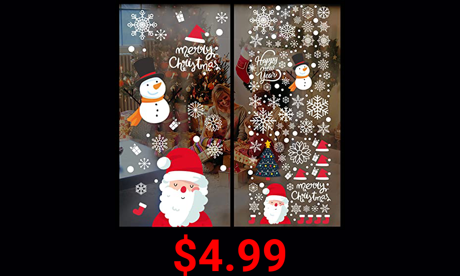 Christmas Decorations - 336 PCS 10 Sheet Christmas Snowflakes Window Clings Stickers - Santa Claus Snowman Xmas Window Decals for Christmas Party
