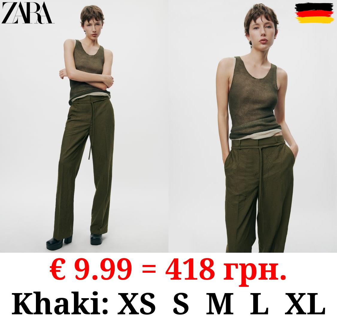 ZW COLLECTION BELTED CREASED TROUSERS
