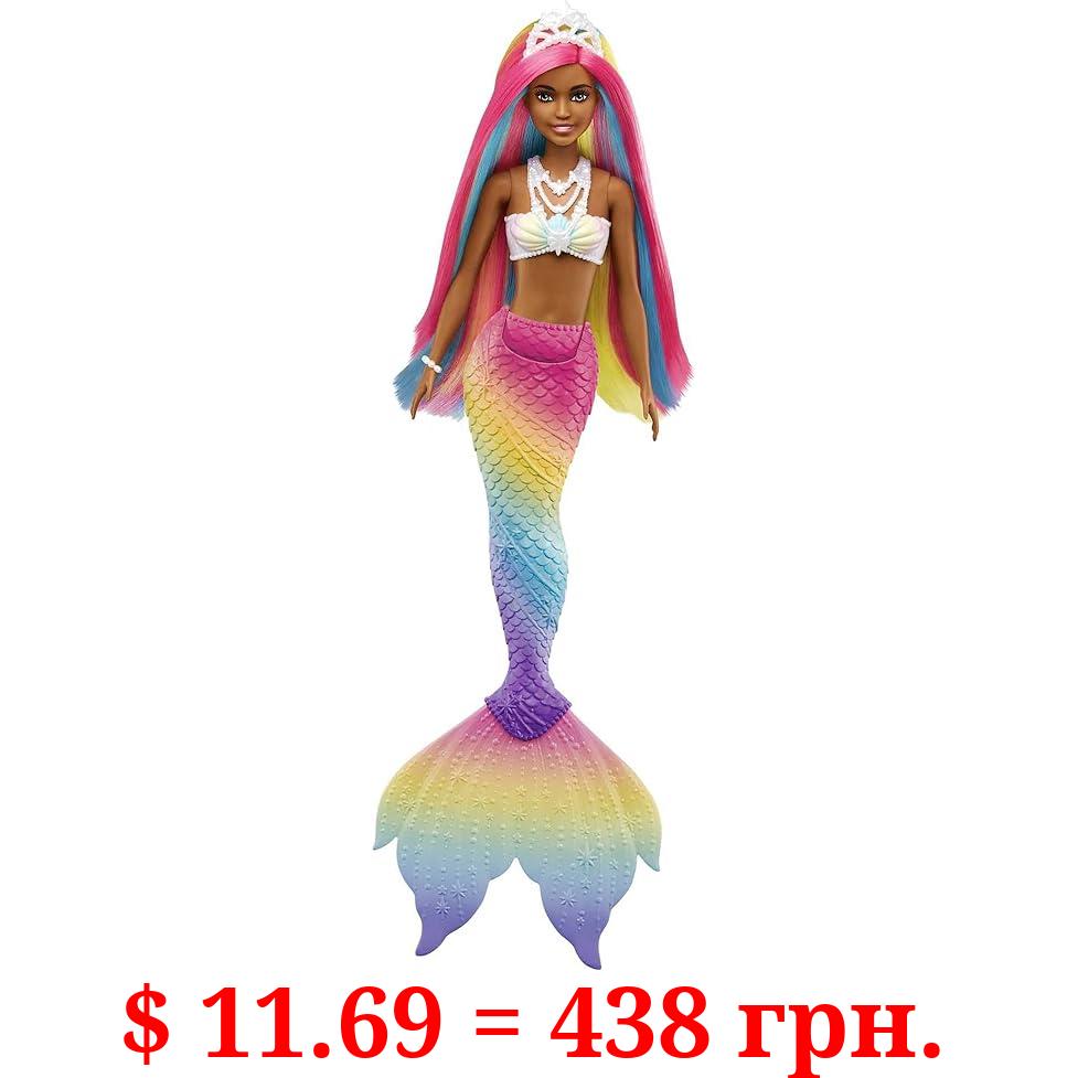 Barbie Dreamtopia Doll, Rainbow Magic Mermaid with Rainbow Hair and Light Brown Eyes, Water-Activated Color-Change Feature
