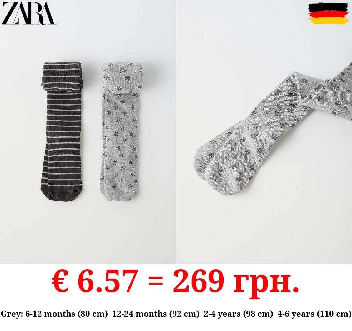 PACK OF TWO STRIPED AND FLORAL TIGHTS