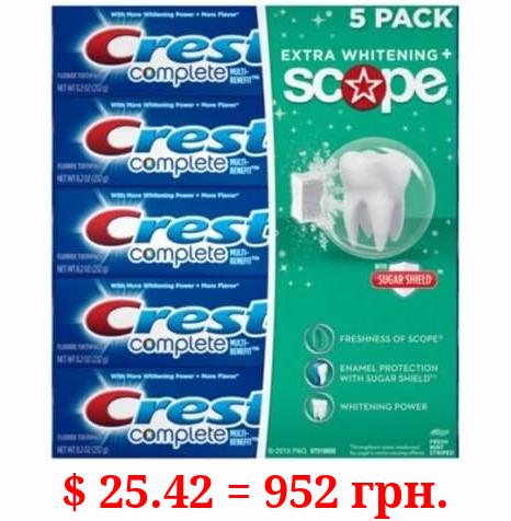 Crest Complete Multienefit Toothpaste Extra Whitening Plus Scope 8.2 Oz (Pack of 5)