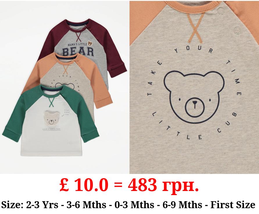 Varsity Bear Long Sleeve Tops 3 Pack