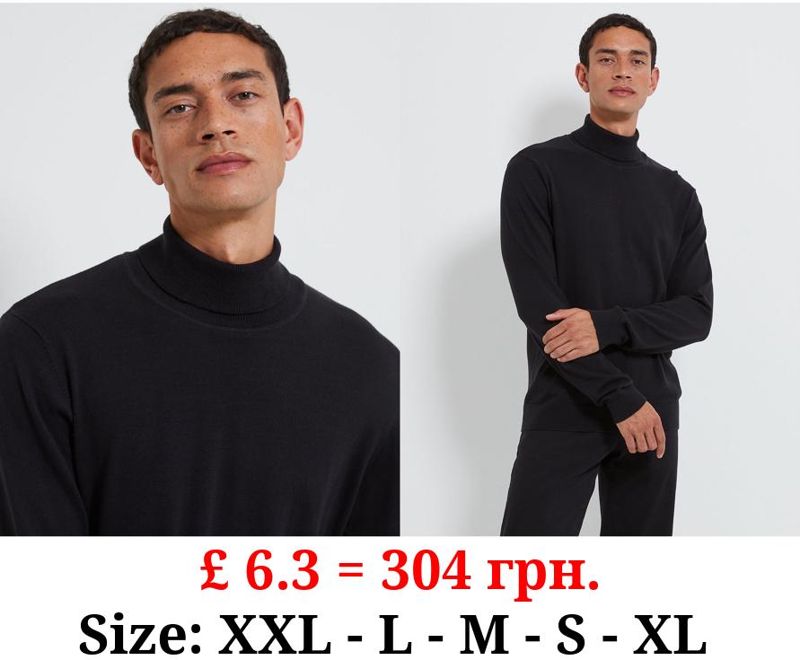 Black Roll Neck Knitted Jumper