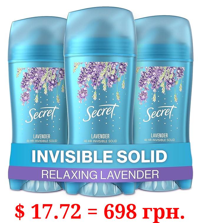Secret Antiperspirant and Deodorant for Women, Lavender, Invisible Solid, 2.6 oz (Pack of 3)