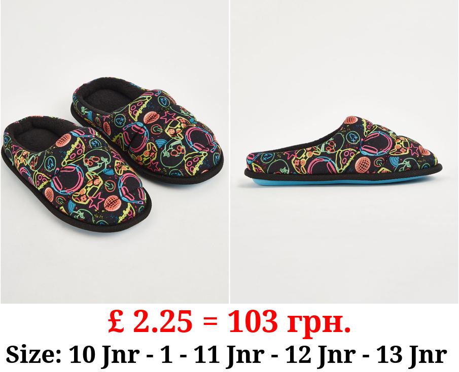 Black Neon Gaming Mule Slippers