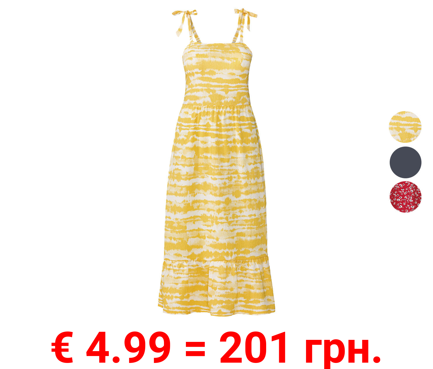 esmara® Damen Midi-Kleid mit Bindeträgern und modischen Volants