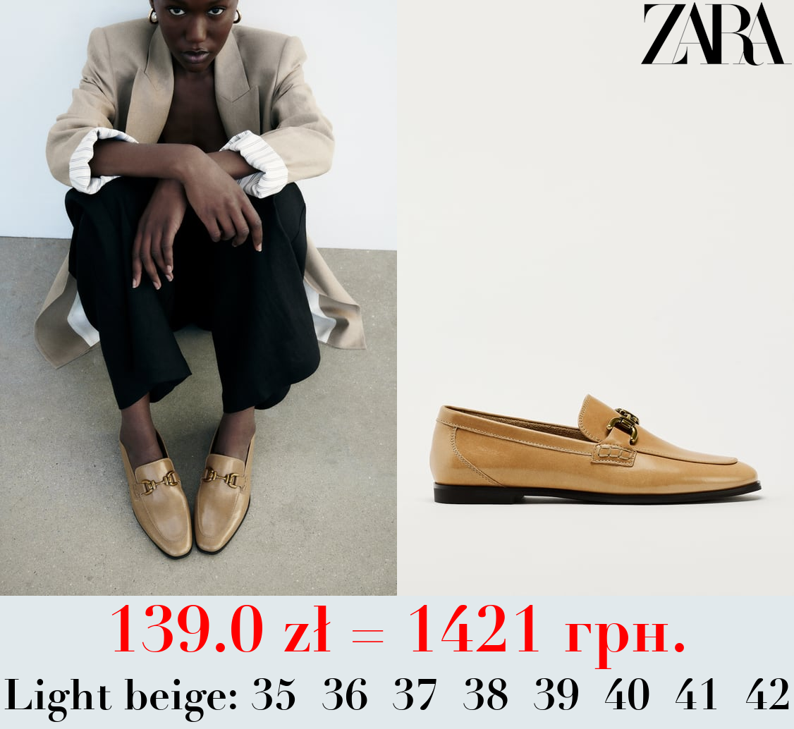 SPLIT LEATHER LOAFERS WITH CHAIN DETAIL