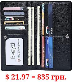 Bveyzi Ultra Slim Thin Leather RFID Blocking Credit Card Holder Bifold Clutch Wallets for Women
