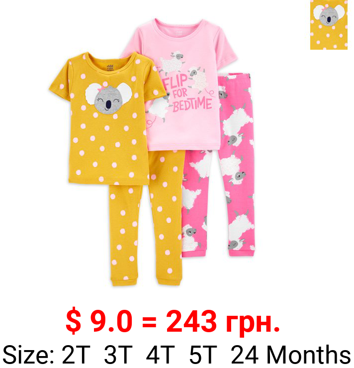 Child of Mine By Carter's Baby Girls & Toddler Girls Snug Fit Cotton Short Sleeve Pajamas 4pc Set (12M-5T)