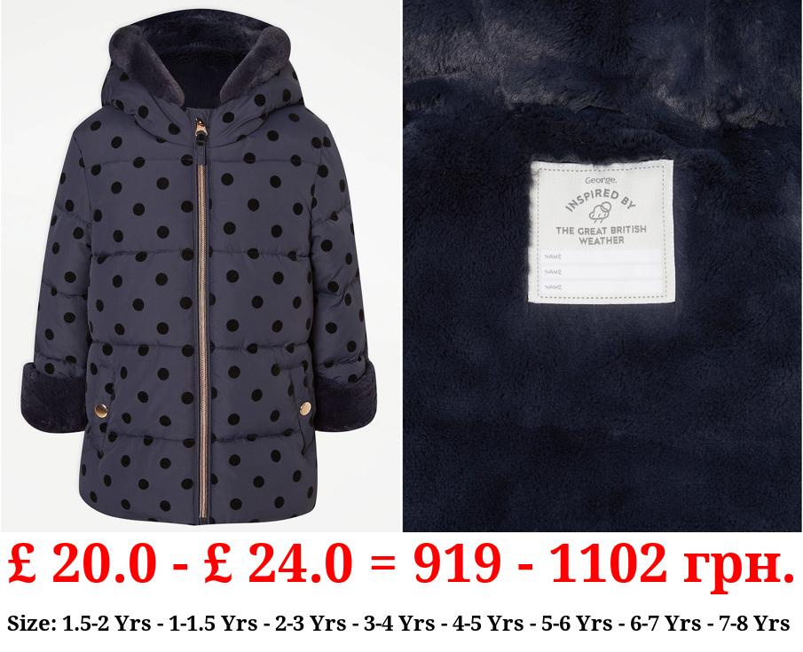 Navy Spot Longline Padded Coat