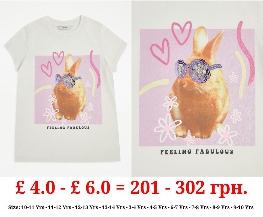 White Sequin Sunglasses Bunny T-Shirt