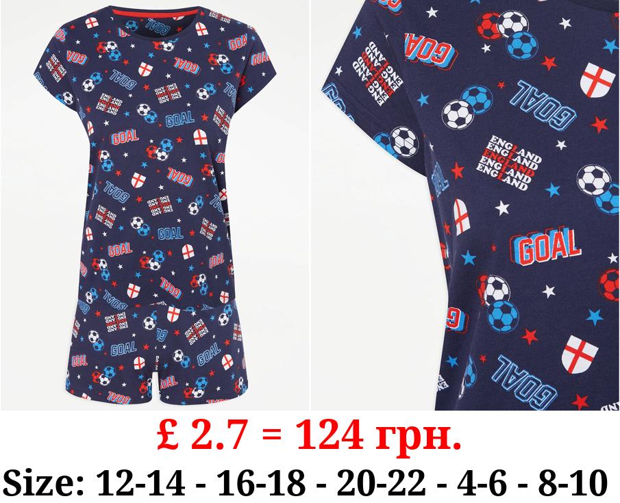 Navy Football Print Matching Family Adults Short Pyjamas