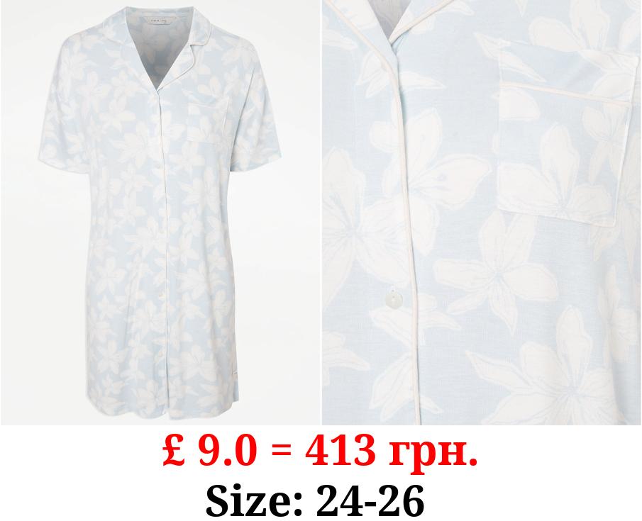 Blue Floral Print Night Shirt