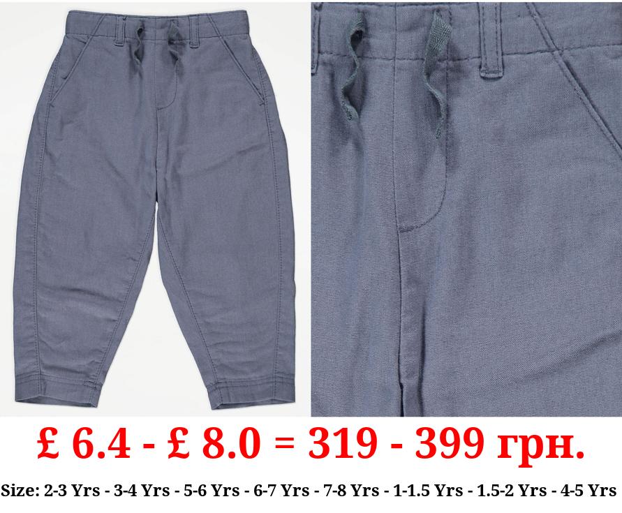 Slate Blue Relaxed Fit Linen Blend Trousers