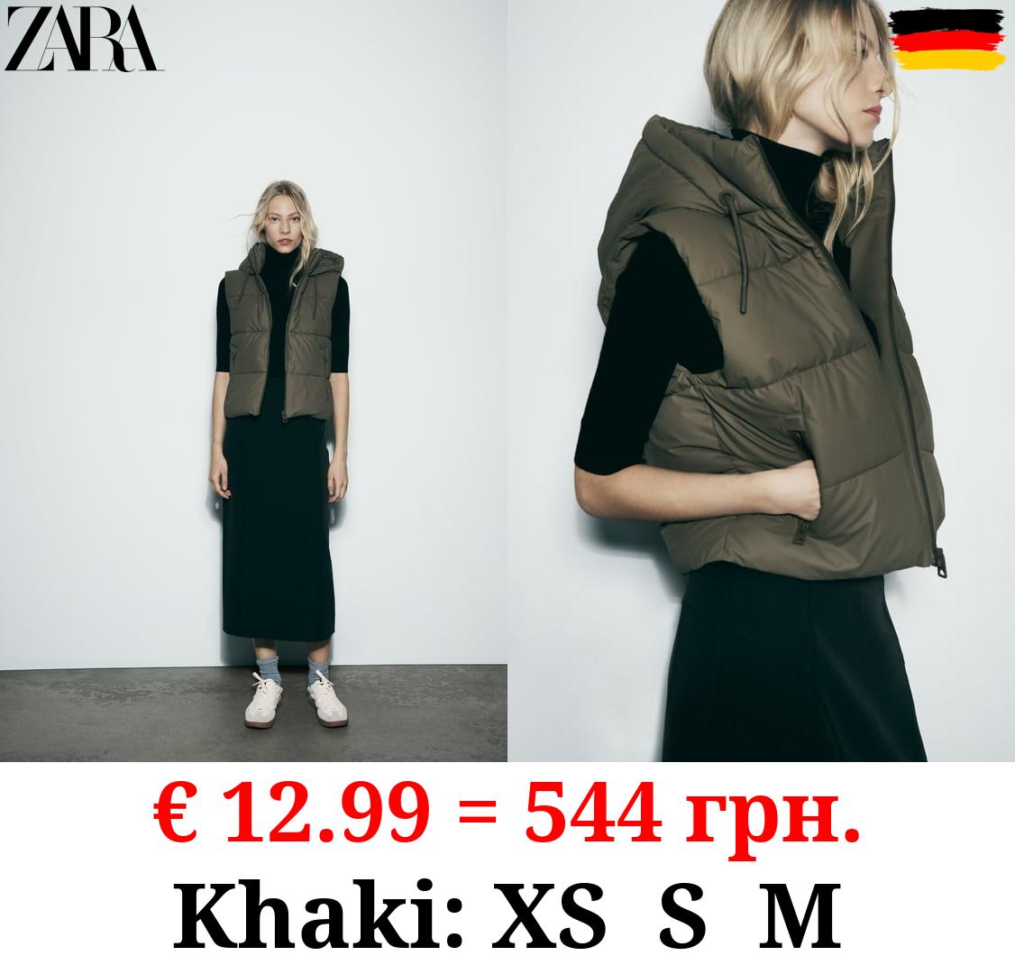 RUBBERISED SHORT GILET WITH HOOD