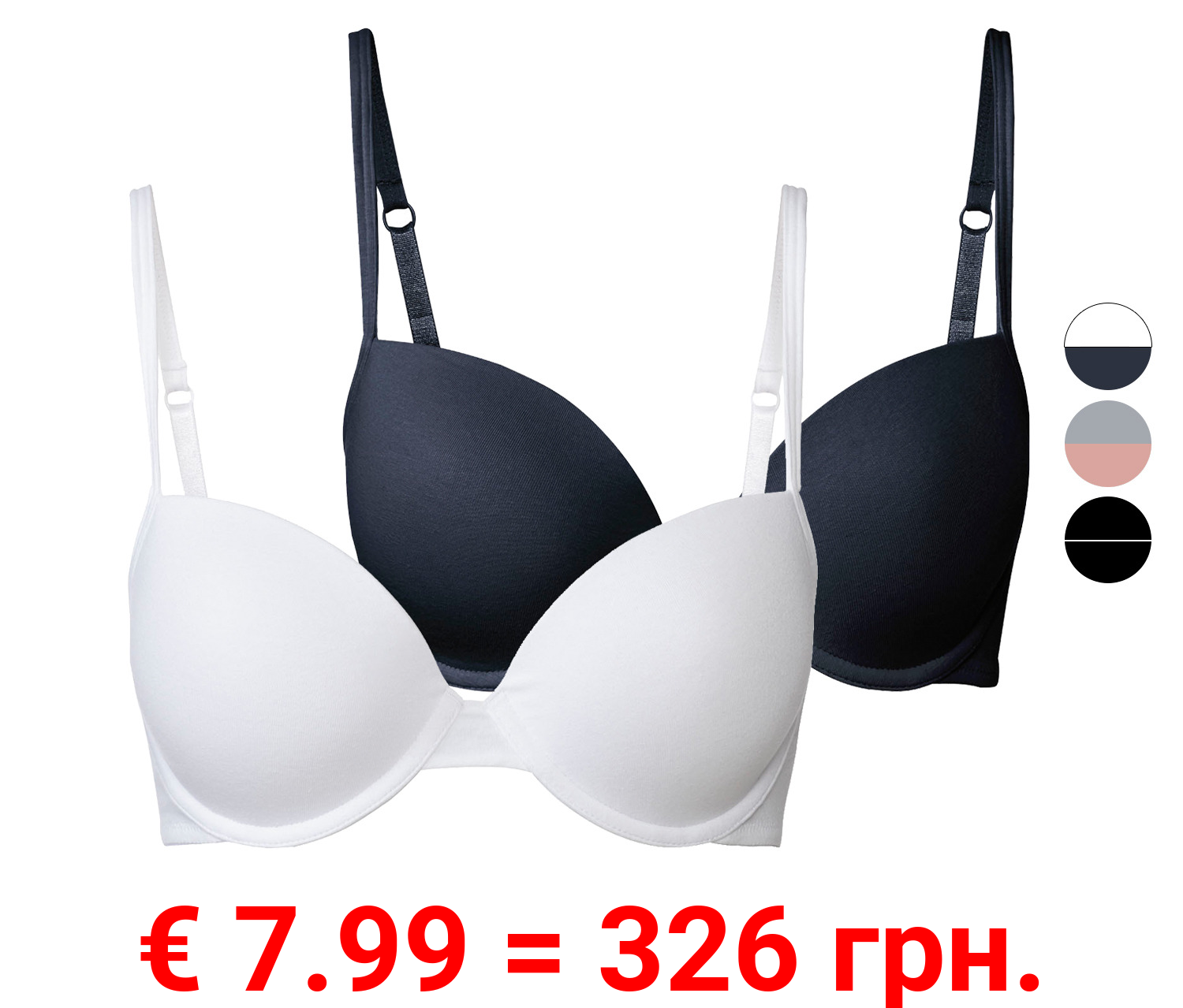 esmara® Damen Bügel-BHs, 2 Stück, hoher Baumwollanteil