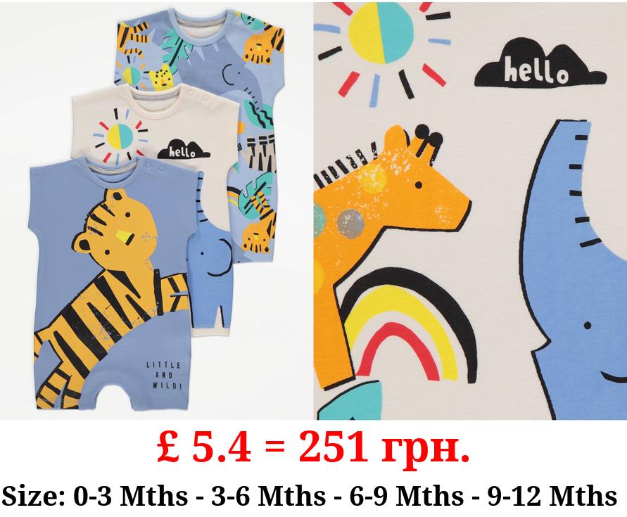 Bright Tiger Short Sleeve Rompers 3 Pack