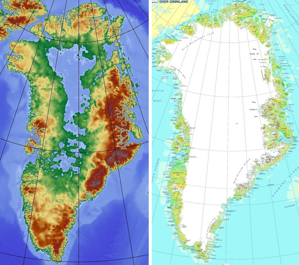 Тектонические структуры северной америки. Остров Гренландия на физической карте. Физическая карта Гренландии. Остров Гренландия на карте. Гренландия рельеф карта.