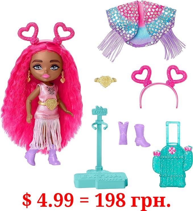 Barbie Extra Fly Minis Travel Doll, Desert Festival Look with Magenta Hair in Fringe Jacket & Fringe Dress & Accessories