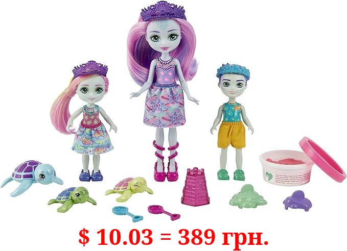 Enchantimals Family Toy Set, Tinsley Turtle Doll (6-in) with Little Sibling Dolls (4-in) and 3 Sea Turtle Animal Figures, Great Gift for Kids Ages 3 and Up