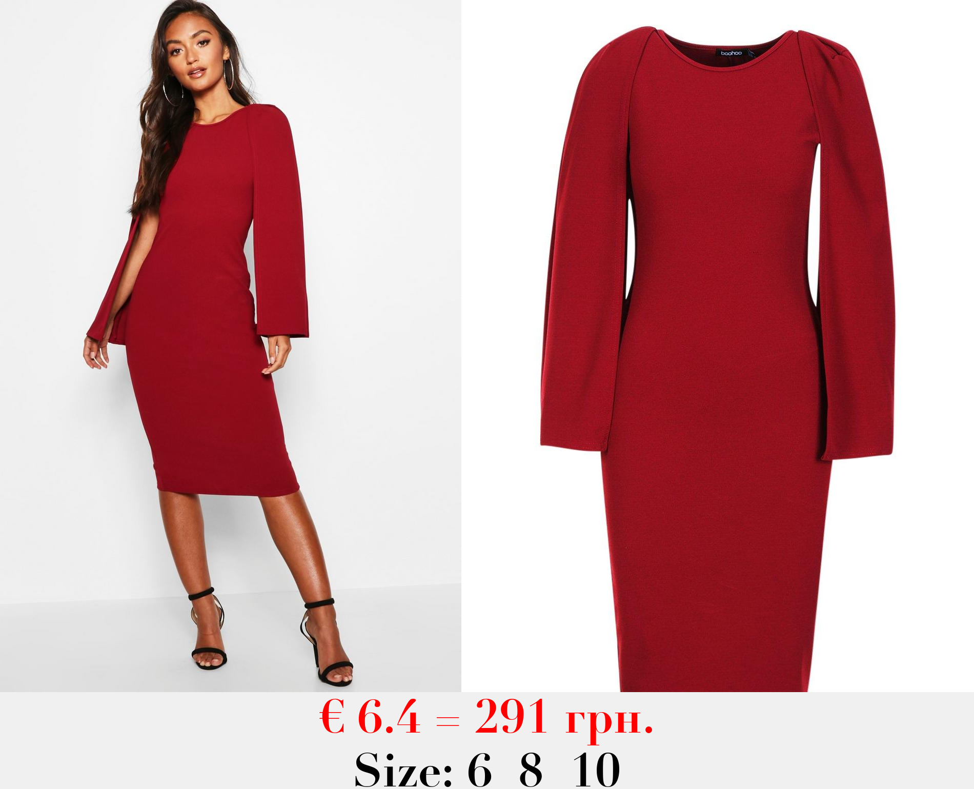 Petite Recycled Cape Sleeve Midi Dress