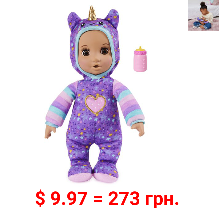 Luvzies by Luvabella, Unicorn Onesie 11-inch Cuddly Baby Doll with Bottle Accessory, for Kids Aged 4 and up