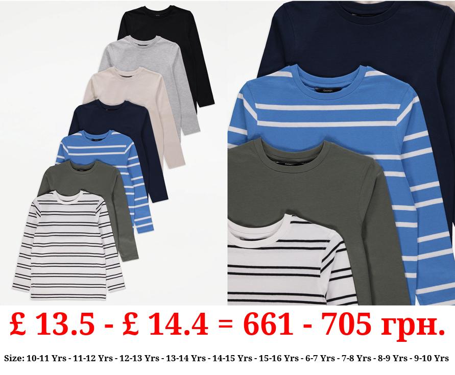 Plain and Striped Long Sleeve Tops 7 Pack