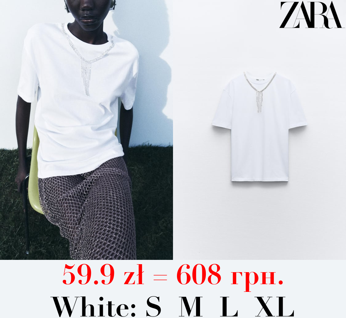 T-SHIRT WITH RHINESTONE NECKLACE