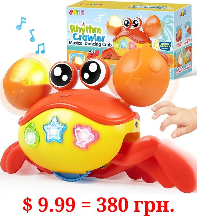 JOYIN Crawling Crab Baby Toy - Tummy Time Toy for Boys Girls, Interactive Big Crab Toy with Intelligent Sensor, Lights Buttons, Dancing Crab Auto-Avoiding Obstacles, Gift for Toddlers