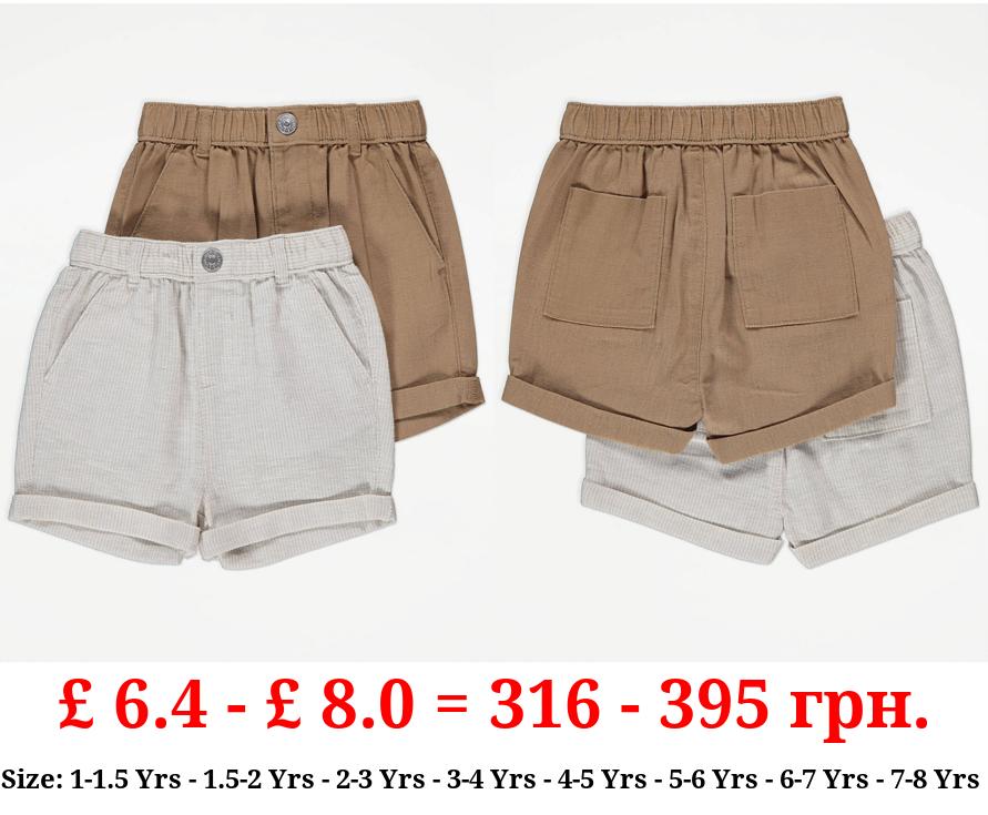 Tan Linen Blend Shorts 2 Pack