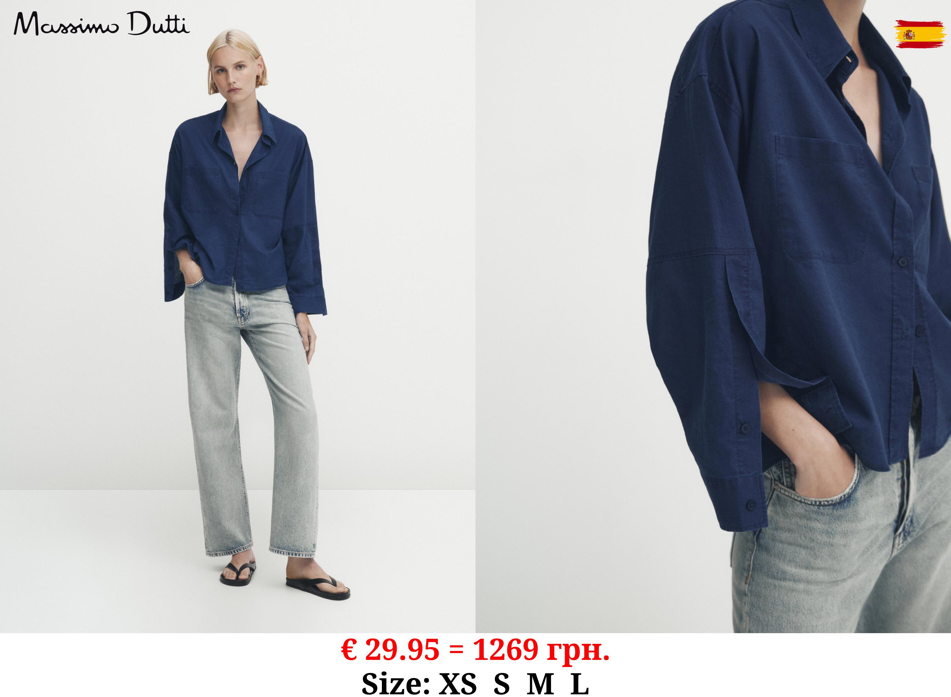 Cotton shirt with pockets and sleeve detail INDIGO