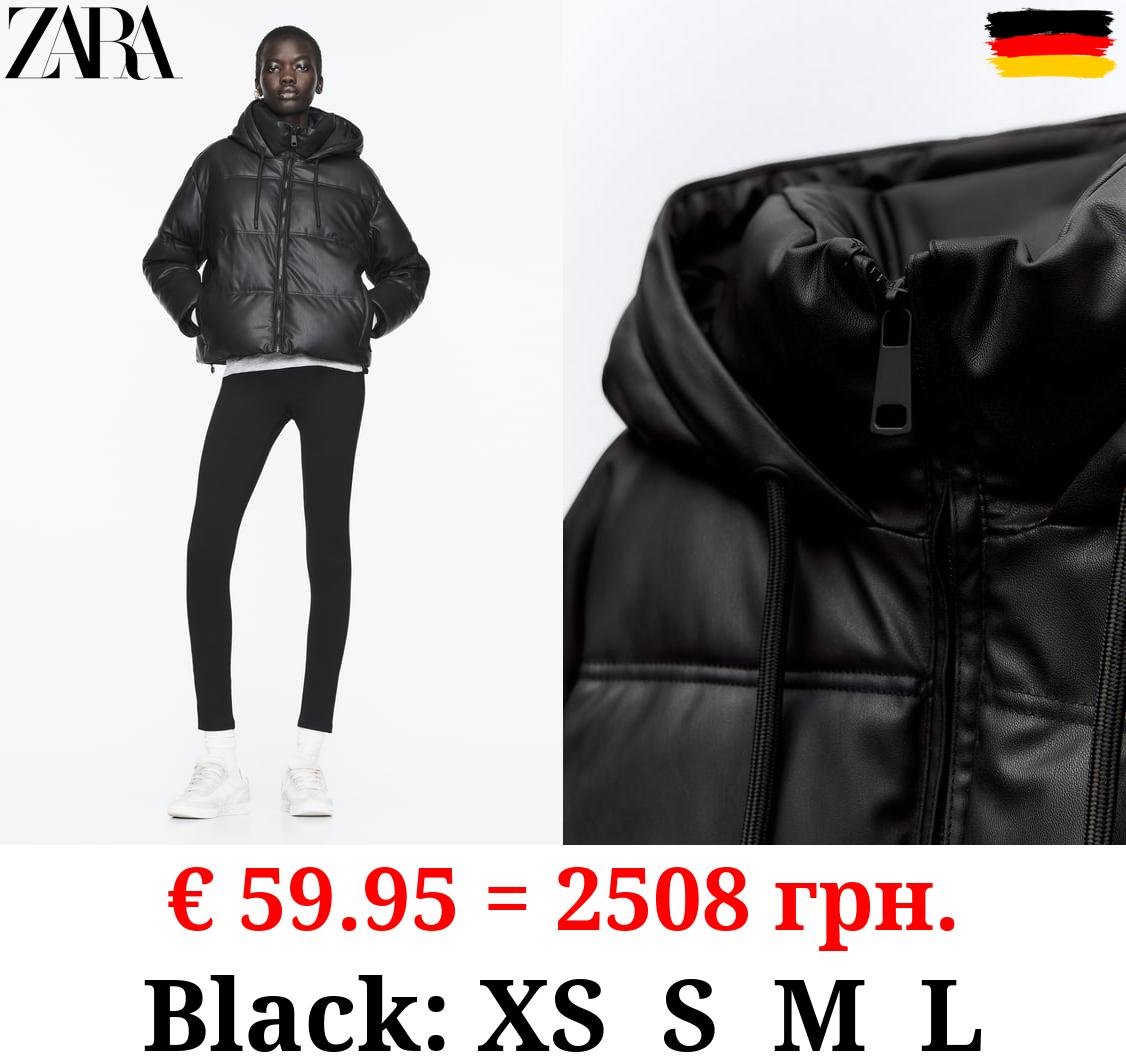 WIND PROTECTION FAUX LEATHER CROPPED PUFFER ANORAK