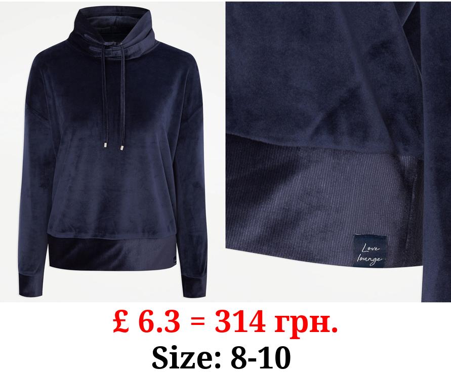 Navy Velour Cowl Neck Pyjama Top