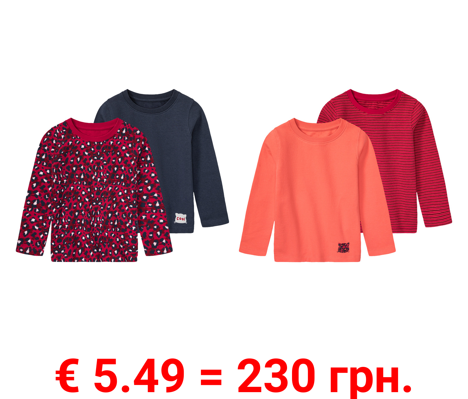 lupilu® Kleinkinder Mädchen Thermo-Langarmshirts, 2 Stück, angeraute Innenseite