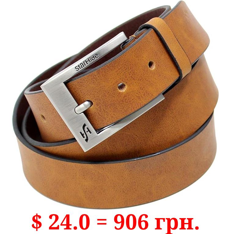 STARHIDE Mens 1.25" Full Grain Genuine Leather Casual Belts With Detachable Single Pin Buckle SB07