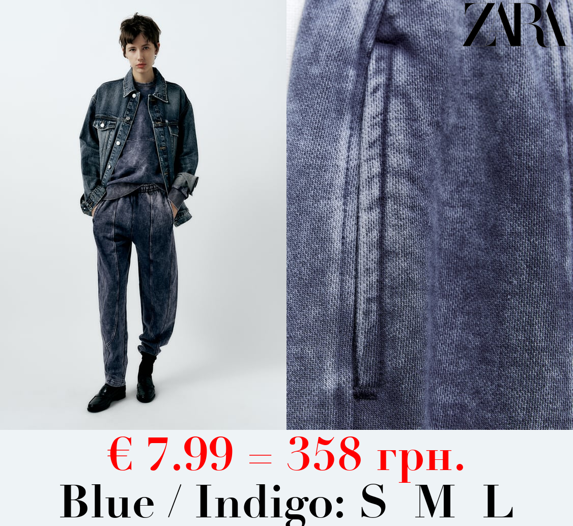 FADED-EFFECT CARROT FIT PLUSH TROUSERS