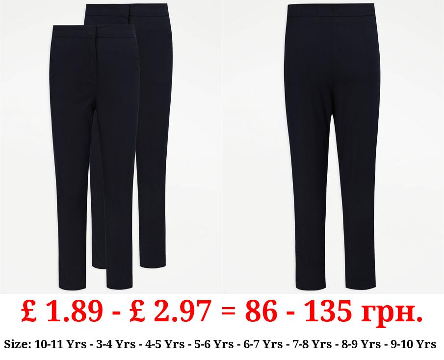 Girls Navy Plus Fit Slim Leg School Trousers 2 Pack