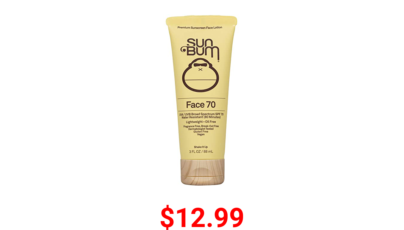 Sun Bum Original SPF 70 Sunscreen Face Lotion | Vegan and Reef Friendly (Octinoxate & Oxybenzone Free) Fragrance-Free Moisturizing Broad Spectrum UVA/UVB Sunscreen With Vitamin E | 3 Oz, 1 count