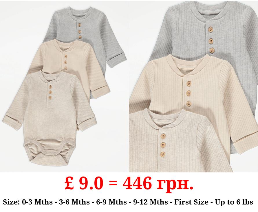 Assorted Ribbed Button Bodysuits 3 Pack