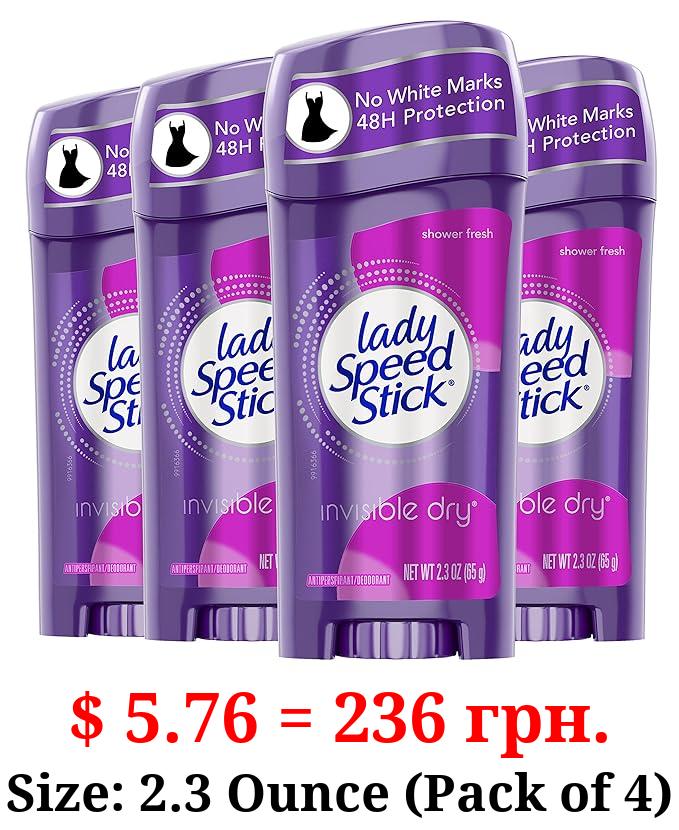 Lady Speed Stick Invisible Dry Antiperspirant Deodorant, Shower Fresh, 2.3oz, 4 Pack