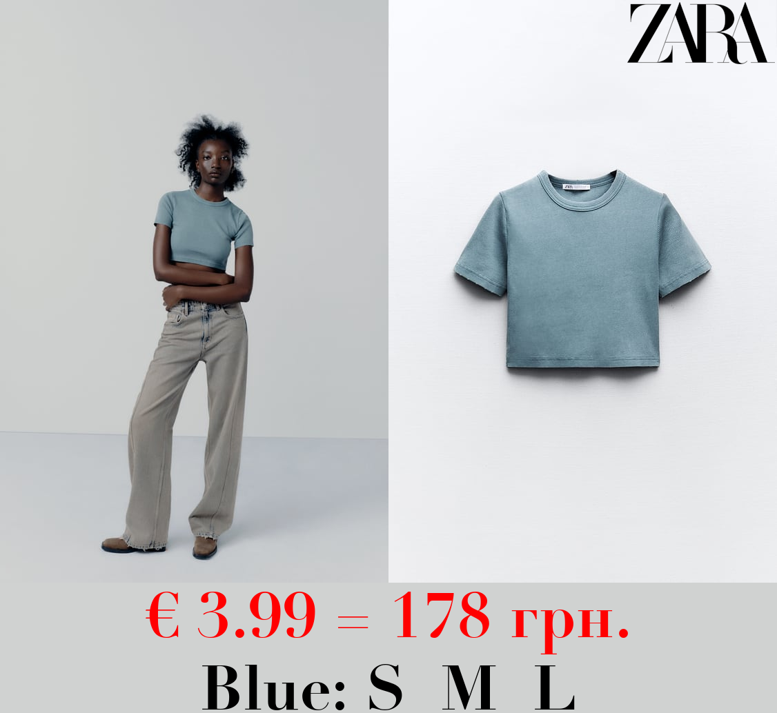 FADED-EFFECT RIBBED CROP TOP