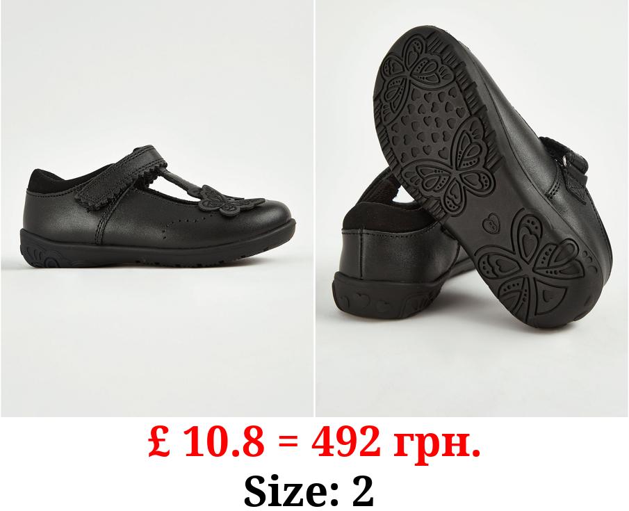 Black Leather Butterfly T-Bar Shoes